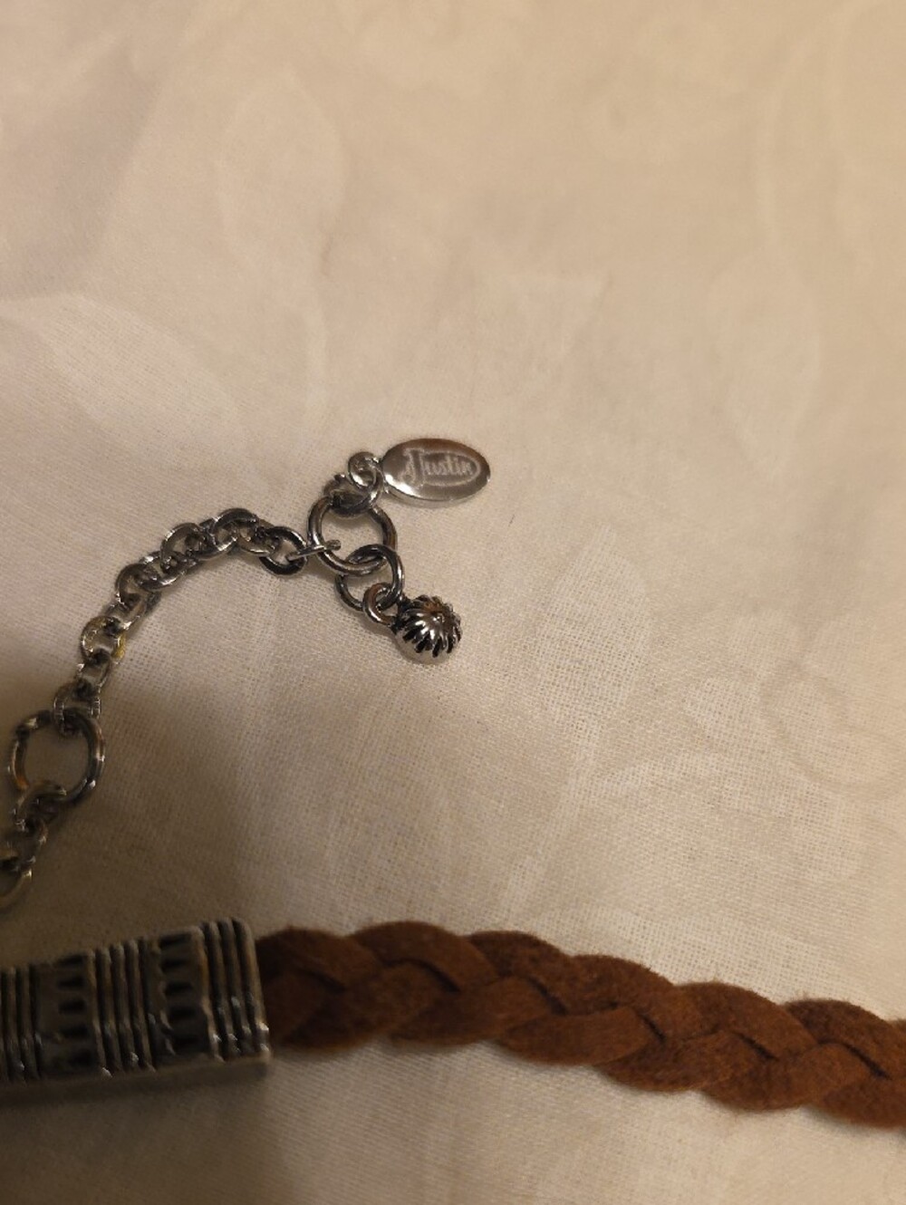 Justin Brown Braided Leather Necklace with Silver Accents - Picture 2 of 4